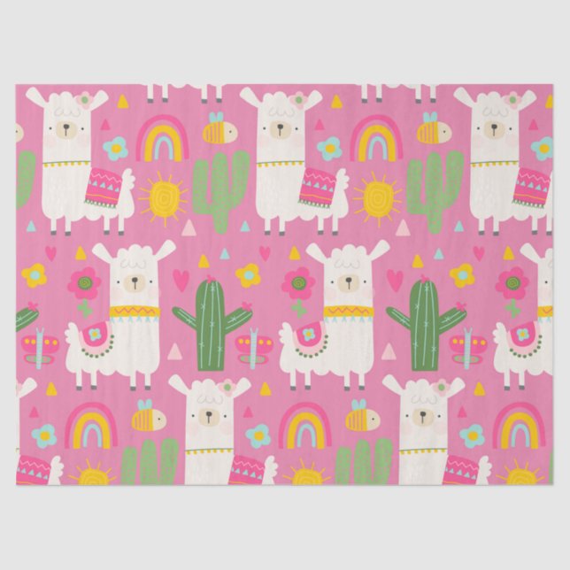 Llamas Rainbows Green Cactus Light Girly Pink Cute Tissue Paper (Front)