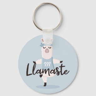 Llamaste Cute Blue Llama Yoga Character Monogram Keychain