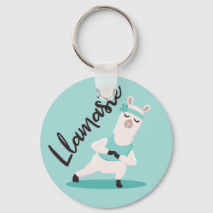 Llamaste Cute Teal Llama Yoga Character Monogram Keychain