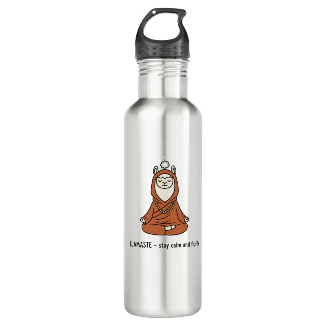 "Llamaste - stay calm and fluffy" Stainless Steel Water Bottle (Front)