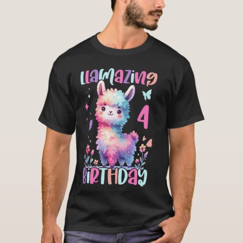 Llamazing 4th Birthday Cute Llama Family Party Alp T-Shirt