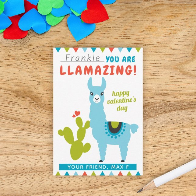 Llamazing Blue Llama Boys Classroom Valentine Invitation (Creator Uploaded)