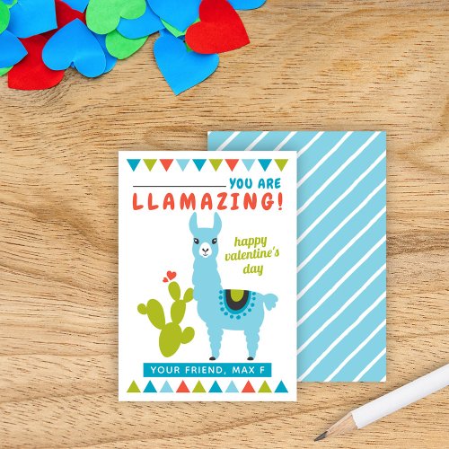Llamazing Blue Llama Boys Classroom Valentines Business Card