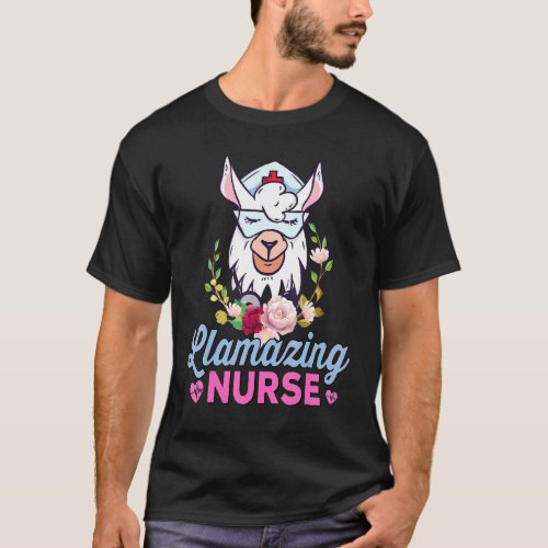 Llamazing Nurse Cute Llama Cosplay Nurse Flower T_Shirt