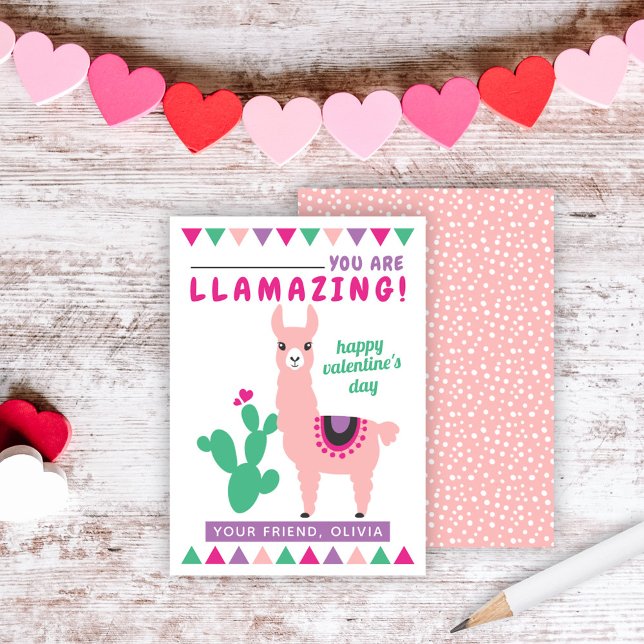 Llamazing Pink Llama Girls Classroom Valentines Business Card (Creator Uploaded)