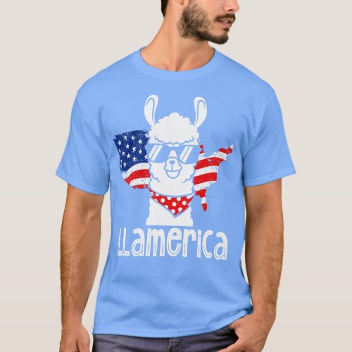 Llamerica 4th of July American Flag Funny Llama T_Shirt