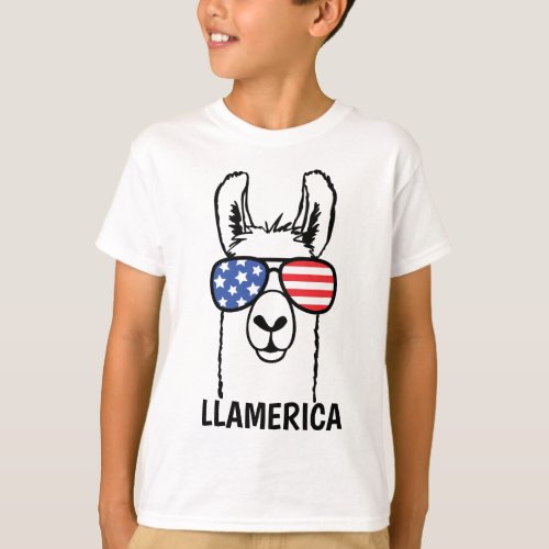 Llamerica Funny Lllama kids shirt 4th of July T_Shirt