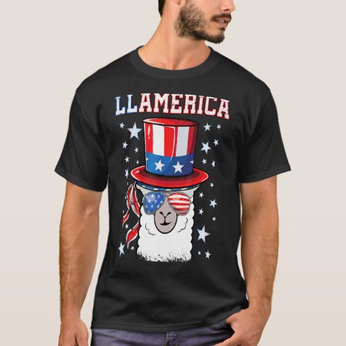 Llamerica Llama Kids Boys Girls  4th Of July Alpac T_Shirt