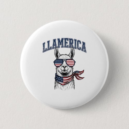 Llamerica Patriotic Llama Vintage Engraving T-Shir Button
