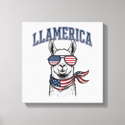 Llamerica Patriotic Llama Vintage Engraving T-Shir Canvas Print