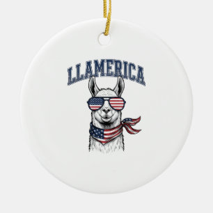 Llamerica Patriotic Llama Vintage Engraving T-Shir Ceramic Ornament