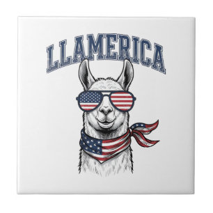 Llamerica Patriotic Llama Vintage Engraving T-Shir Ceramic Tile