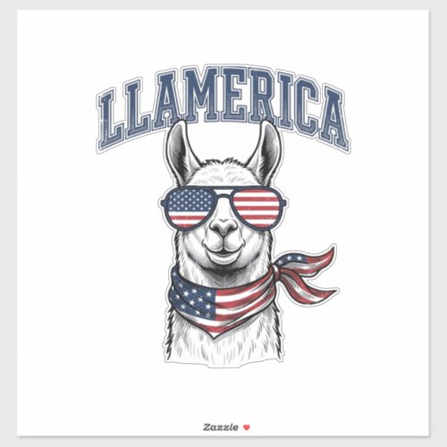 Llamerica Patriotic Llama Vintage Engraving T-Shir Sticker