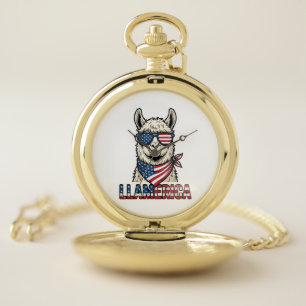 Llamerica Patriotic Llama Vintage Vector Design_1 Pocket Watch