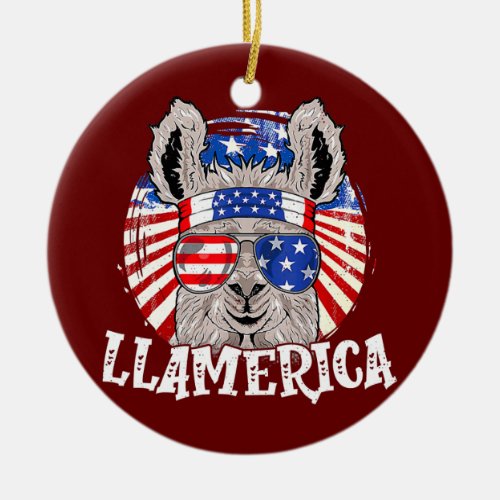 Llamerica USA Patriotic Llama 4th Of July Animal Ceramic Ornament