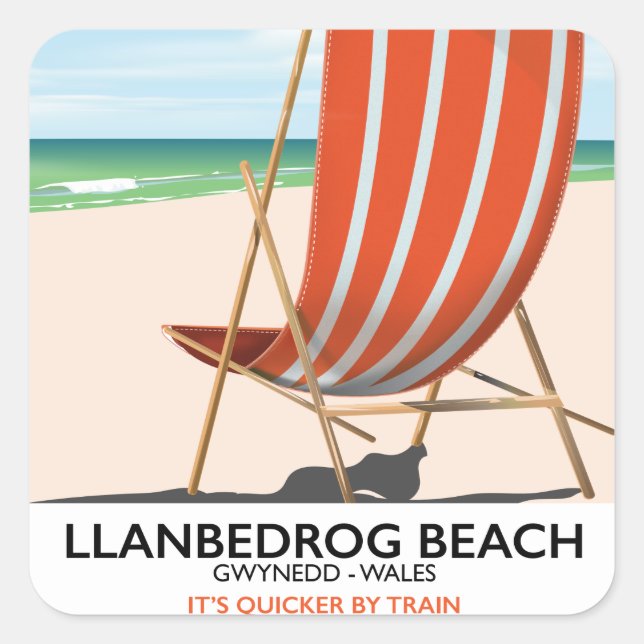Llanbedrog Beach, Gwynedd Wales seaside poster Square Sticker (Front)