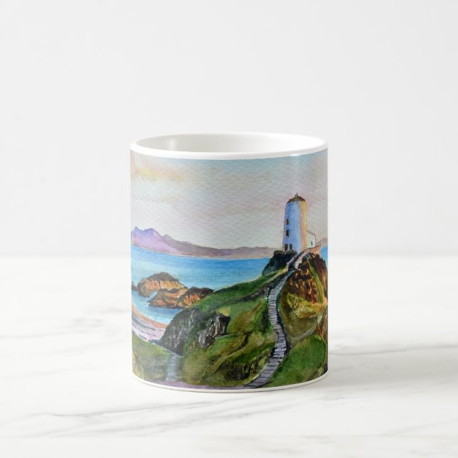 'Llanddwyn Island Lighthouse,' Anglesey, Wales Coffee Mug (Center)