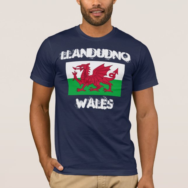 Llandudno, Wales with Welsh flag T-Shirt (Front)