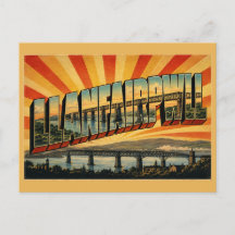 Llanfairpwllgwyngyll Wales Vintage Travel Art