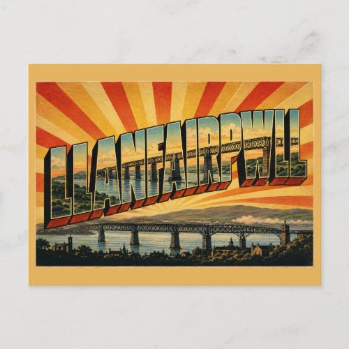Llanfairpwllgwyngyll Wales Vintage Travel Art Postcard
