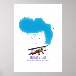 Llangorse Lake Brecon Beacon walesm map Poster
