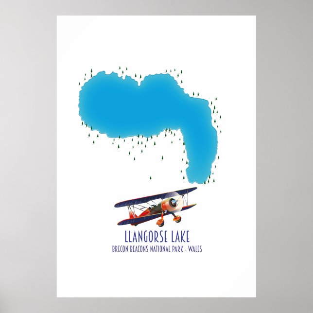 Llangorse Lake Brecon Beacon walesm map Poster (Front)