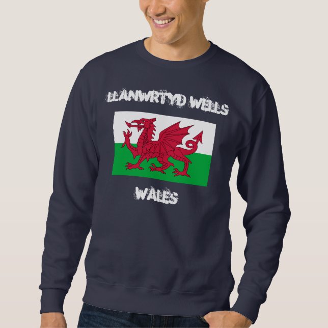 Llanwrtyd Wells, Wales with Welsh flag Sweatshirt (Front)