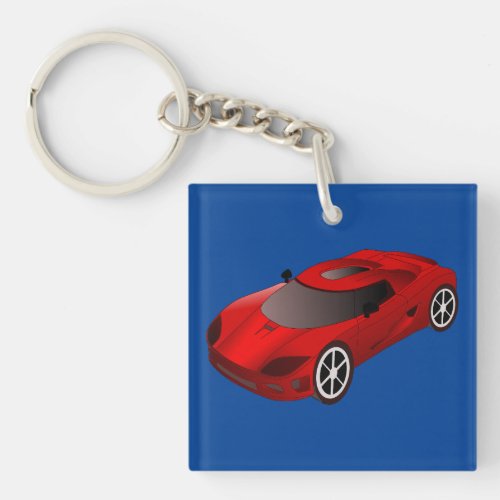 Llavero Auto de Carreras Rojo y Bandera a cuadros Keychain