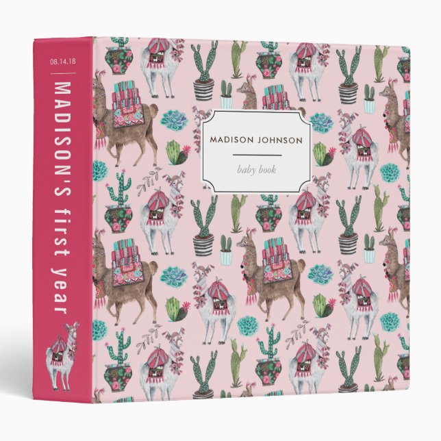 LLlama | Custom | Pink | Baby book Binder (Front/Spine)