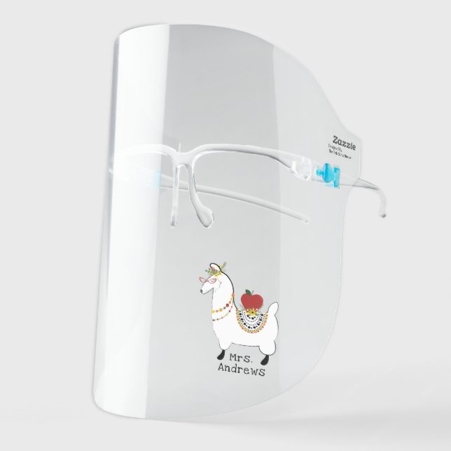 Lllama Red Apple Floral Teacher Face Shield (Front Left)