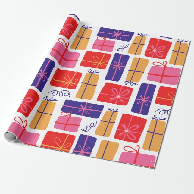 lllustrated Holiday Christmas Gift Wrapping Paper (Unrolled)