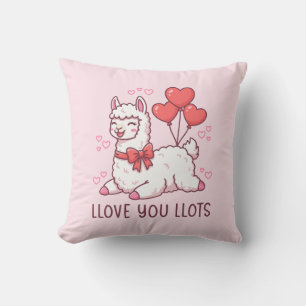 Llove You Llots - Kawaii Llama Valentine Throw Pillow