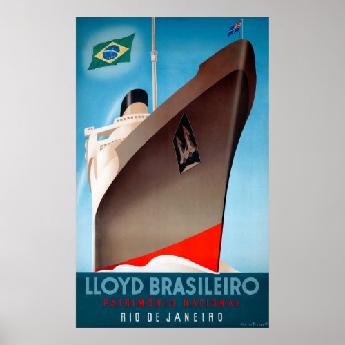 Lloyd Brasileiro Vintage Travel Poster Restored