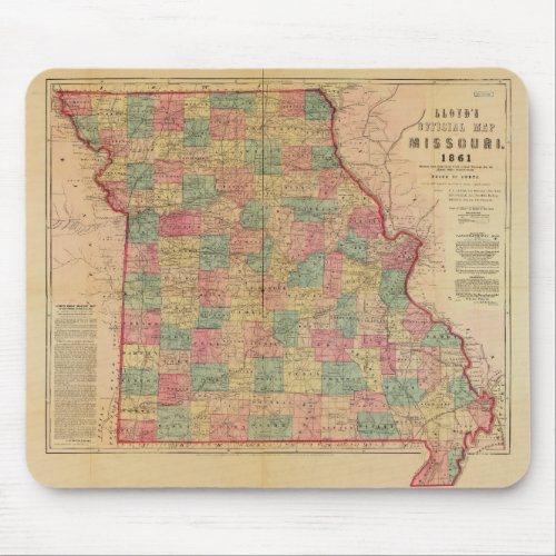 Lloyds Offical Map of Missouri 1861 Mouse Pad