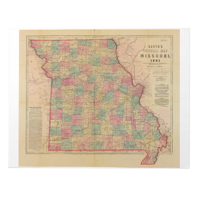 Lloyd's Offical Map of Missouri (1861) Notepad (Front)