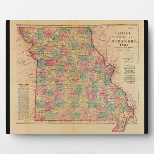 Lloyds Offical Map of Missouri 1861 Plaque