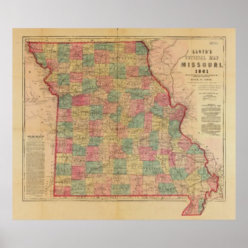 Lloyds Offical Map of Missouri 1861 Poster