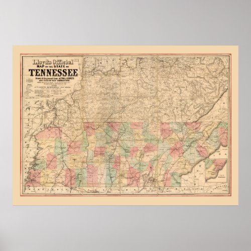 Lloyds official map of State of Tennessee 1862 Poster
