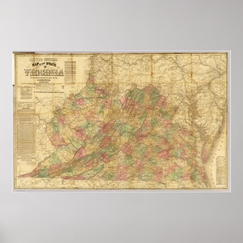 Lloyds Official Map of the State of Virginia 1862 Poster