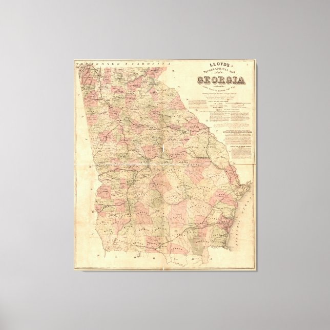 Lloyd's Topographical Map of Georgia (1864) Canvas Print (Front)