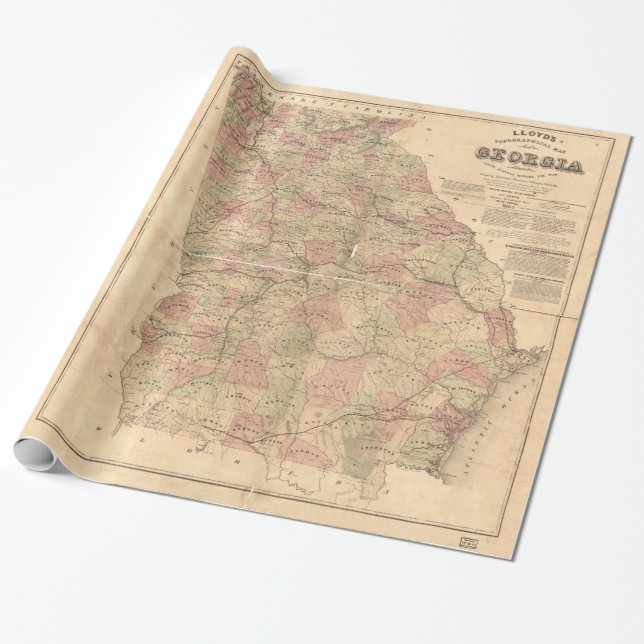 Lloyd's Topographical Map of Georgia (1864) Wrapping Paper (Unrolled)