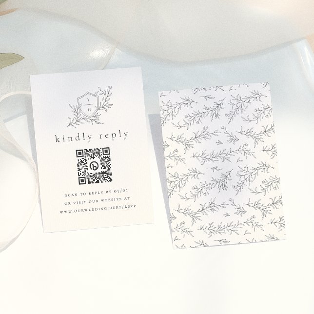 llustrated Botanical Initials QR Code Wedding RSVP Enclosure Card (Creator Uploaded)