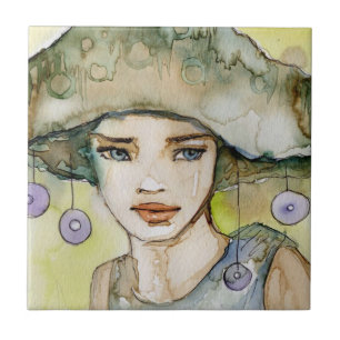 llustration of a beautiful, delicate girl ceramic tile