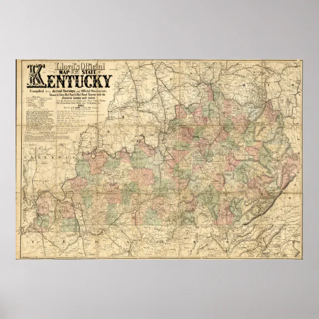 Llyod's Official Map State of Kentucky circa 1862 Poster | Zazzle