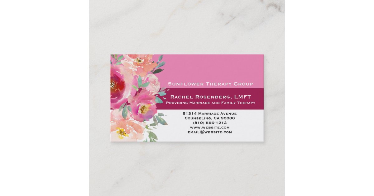 LMFT Licensed Marriage and Family Therapist Pink Business Card Zazzle