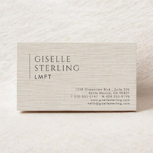LMFT Licensed Marriage Therapist Natural Linen Business Card