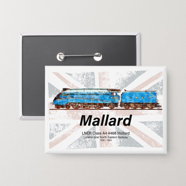 LNER Class A4 Mallard locomotive profile with flag Button (Front/Back)