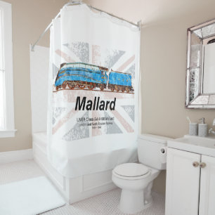 LNER Class A4 Mallard locomotive profile with flag Shower Curtain