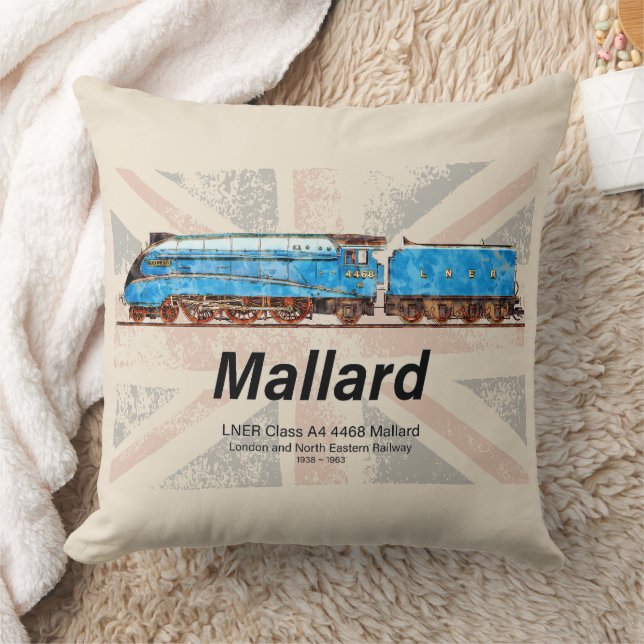LNER Class A4 Mallard locomotive profile with flag Throw Pillow (Blanket)