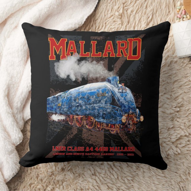 LNER Class A4 Mallard locomotive Union Jack flag Throw Pillow (Blanket)